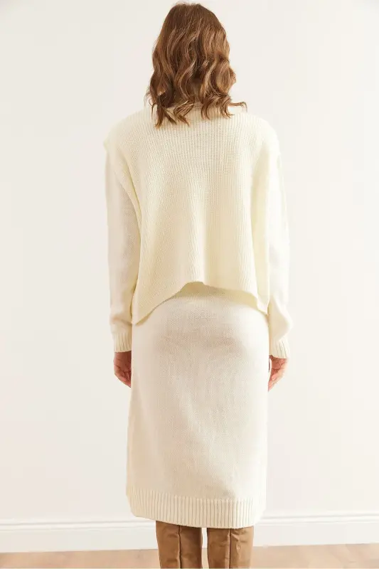 Women's Ecru Dress Fisherman's Sweater Knitted Suit TKM-19 - 8