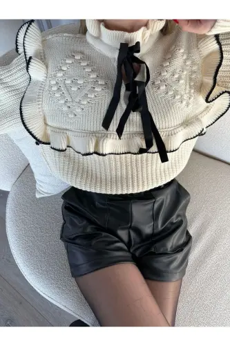 Women's Ecru Frill Detail Thessaloniki Knit Sweater-Ecru - 7