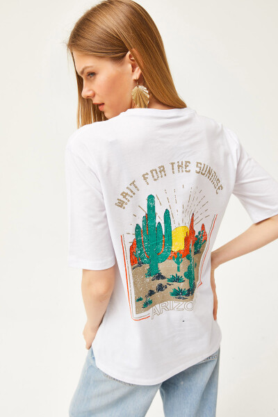 Women's Ecru Front Back Sunset Printed T-Shirt TSH-19000779 - 1