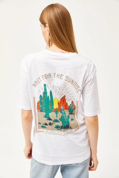 Women's Ecru Front Back Sunset Printed T-Shirt TSH-19000779 - 4