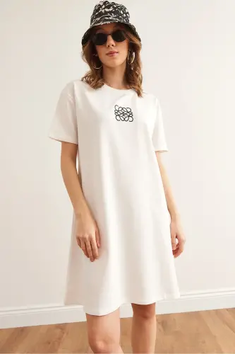 Women's Ecru Geometric Print Tunic Dress CLO-1900 - 3