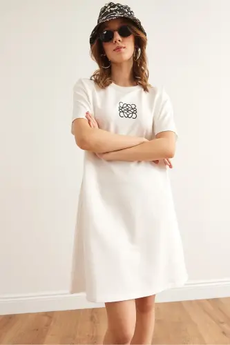 Women's Ecru Geometric Print Tunic Dress CLO-1900 - 4