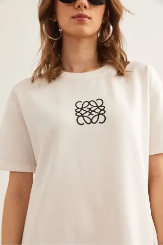 Women's Ecru Geometric Print Tunic Dress CLO-1900 - 5