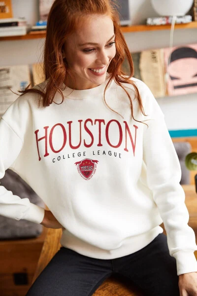 Women's Ecru Houston Printed Thistle Sweatshirt SWT-19000426 - 3