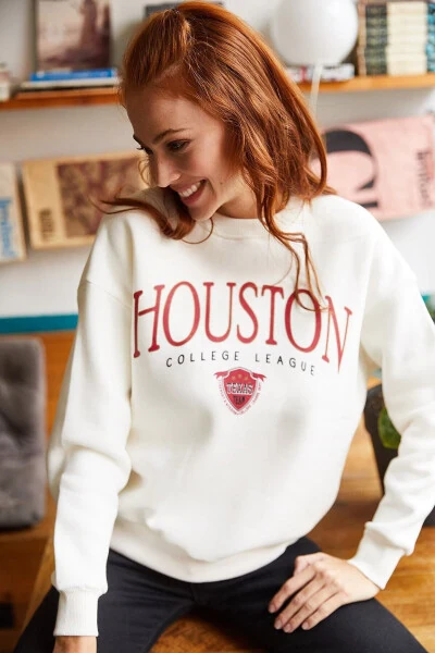 Women's Ecru Houston Printed Thistle Sweatshirt SWT-19000426 - 4