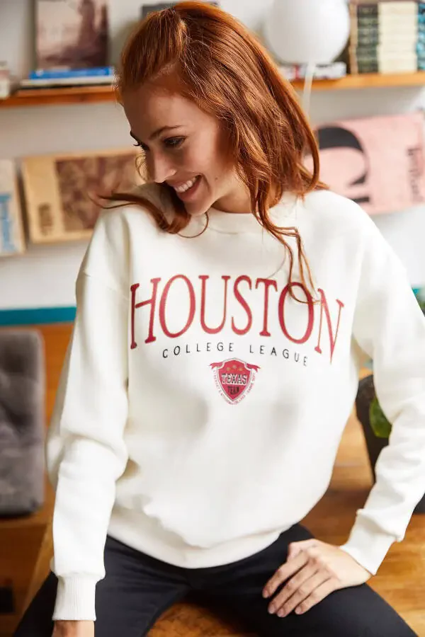 Women's Ecru Houston Printed Thistle Sweatshirt SWT-19000426 - 4