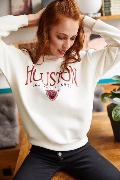 Women's Ecru Houston Printed Thistle Sweatshirt SWT-19000426 - 5