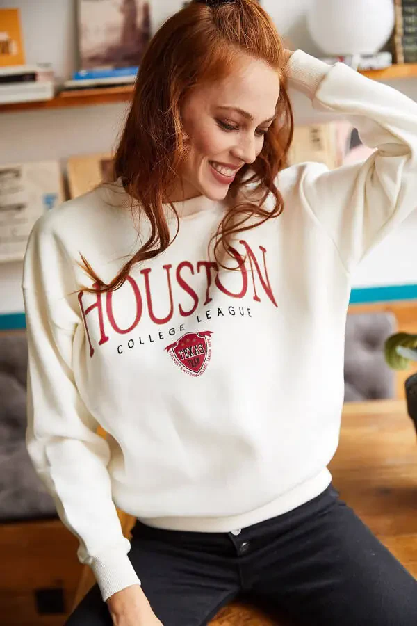 Women's Ecru Houston Printed Thistle Sweatshirt SWT-19000426 - 6