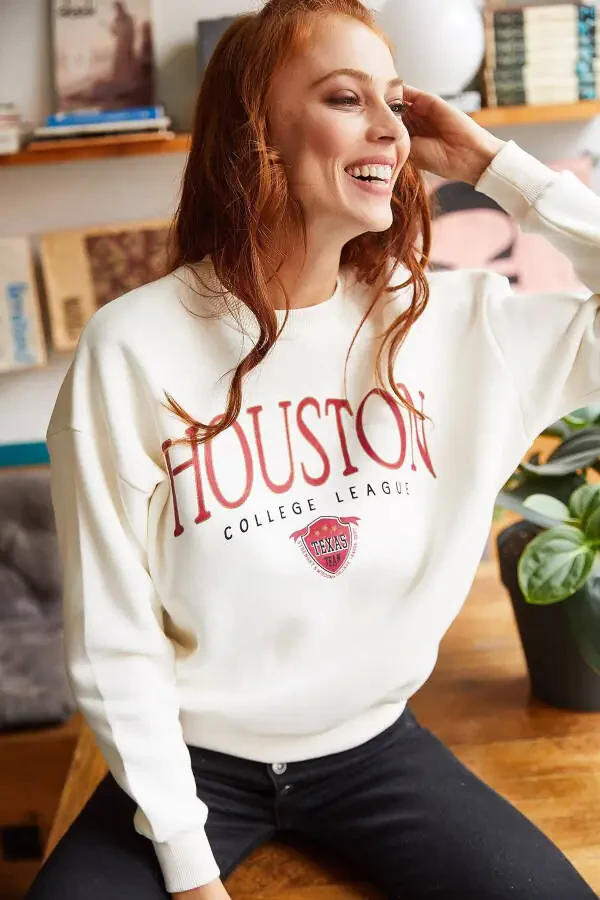 Women's Ecru Houston Printed Thistle Sweatshirt SWT-19000426 - 7