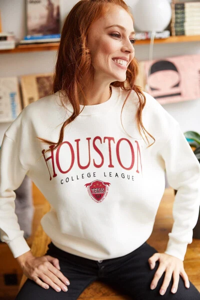 Women's Ecru Houston Printed Thistle Sweatshirt SWT-19000426 - 8