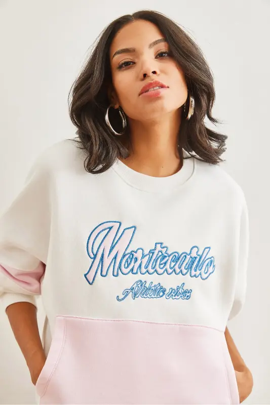 Women's Ecru Kangaroo Pocket Thistle Sweatshirt SWT-19000692 - 6