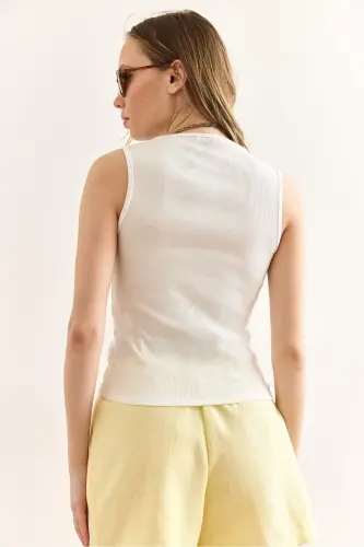 Women's Ecru Lace Detailed Cotton Ribbed Blouse BLZ- - OLALOOK (1)