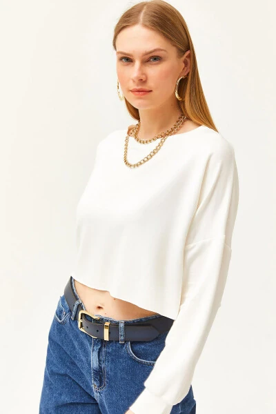 Women's Ecru Modal Brushed Soft Textured Batwing Crop T-Shirt TSH-19000776 - OLALOOK