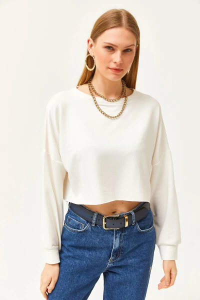 Women's Ecru Modal Brushed Soft Textured Batwing Crop T-Shirt TSH-19000776 - OLALOOK (1)