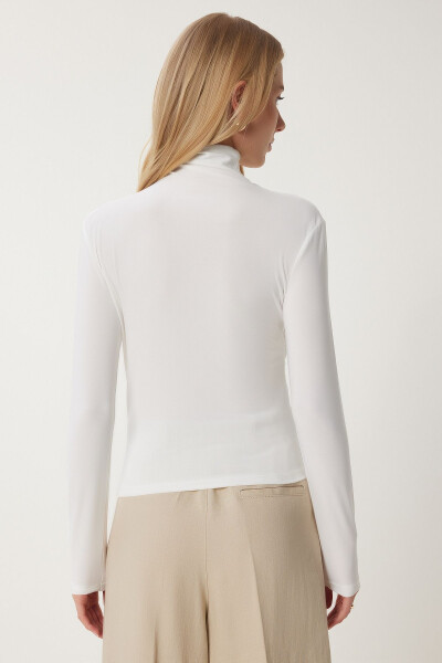 Women's Ecru Pleated Detail Stand Collar Sandy Blouse FF00135 - 5