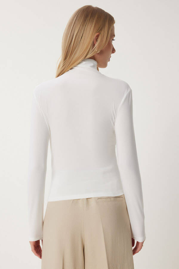 Women's Ecru Pleated Detail Stand Collar Sandy Blouse FF00135 - 5