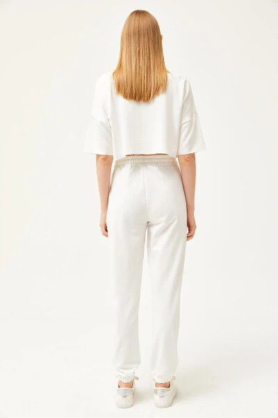 Women's Ecru Pocket Elastic Waist Jogger Pants EŞF-00000066 - 5