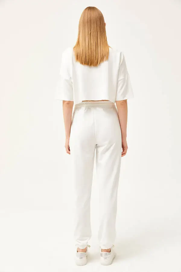 Women's Ecru Pocket Elastic Waist Jogger Pants EŞF-00000066 - 5