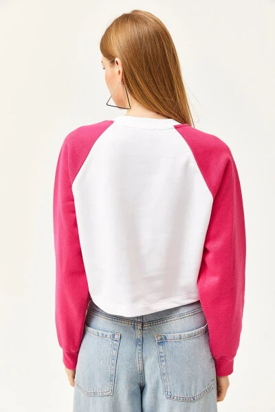 Women's Ecru Raglan Sleeve Cherry Embroidered Crop Sweatshirt SWT-19000651 - 5