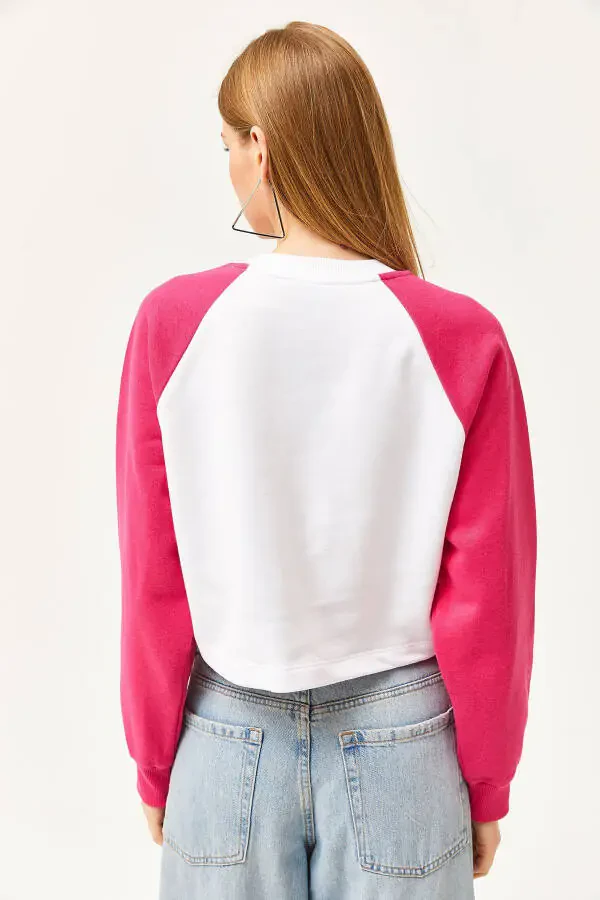Women's Ecru Raglan Sleeve Cherry Embroidered Crop Sweatshirt SWT-19000651 - 5
