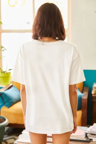 Women's Ecru Rainbow Printed T-Shirt TSH-19000519 - 2