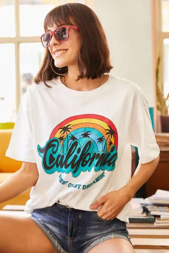 Women's Ecru Rainbow Printed T-Shirt TSH-19000519 - 4