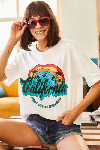 Women's Ecru Rainbow Printed T-Shirt TSH-19000519 - 5