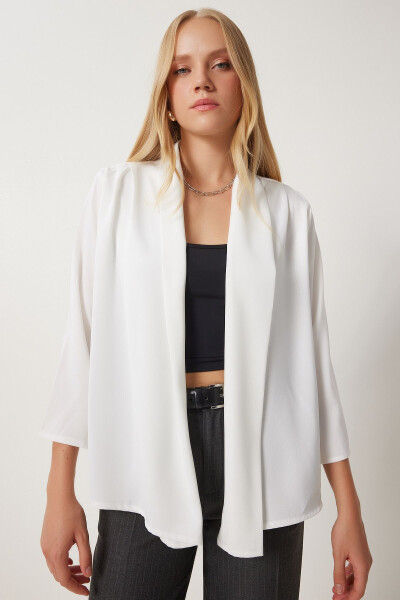 Women's Ecru Shawl Collar Elegant Satin Surface Jacket MC00291 