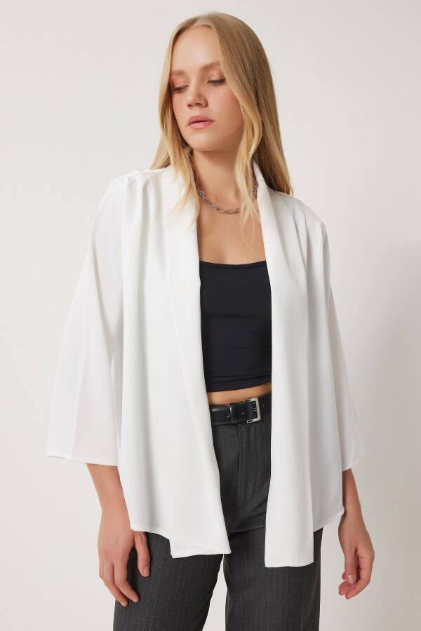 Women's Ecru Shawl Collar Elegant Satin Surface Jacket MC00291 - 2