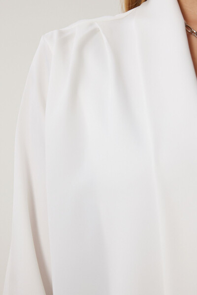 Women's Ecru Shawl Collar Elegant Satin Surface Jacket MC00291 - 4