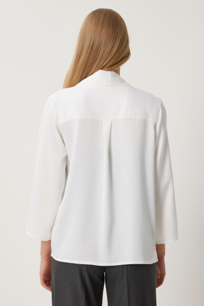 Women's Ecru Shawl Collar Elegant Satin Surface Jacket MC00291 - 5