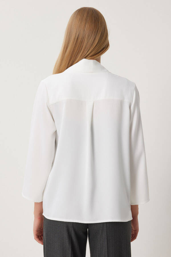 Women's Ecru Shawl Collar Elegant Satin Surface Jacket MC00291 - 5