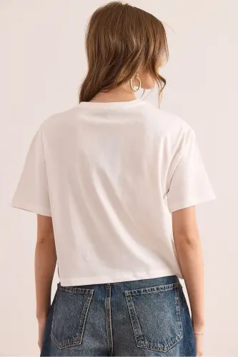 Women's Ecru Skirt Lace Detailed T-Shirt TSH-19000873 - 6