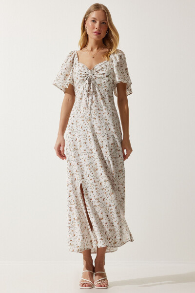 Women's Ecru Slit Detailed Flounced Viscose Dress U - HAPPINESS İSTANBUL (1)