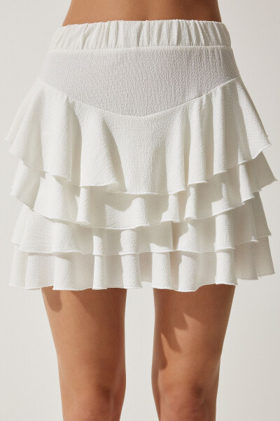 Women's Ecru Summer Ruffle Mini Skirt UB00268 - 4