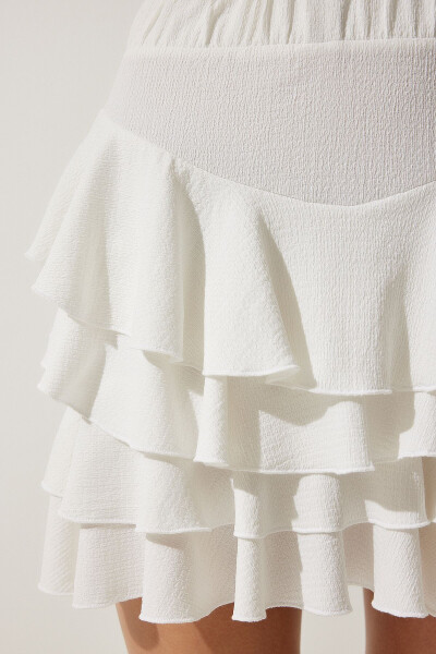 Women's Ecru Summer Ruffle Mini Skirt UB00268 - 5