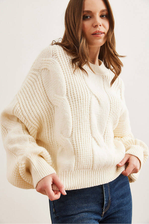 Women's Ecru Thick Hair Knitted Soft Textured CardiganKZK-19000902 - 5