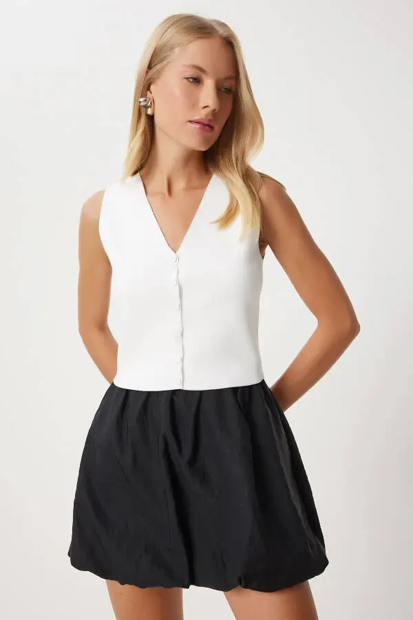 Women's Ecru V-Neck Knitted Vest PF00087 - 2