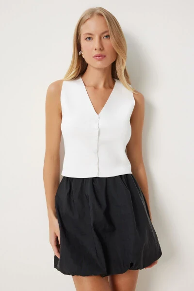 Women's Ecru V-Neck Knitted Vest PF00087 - 4