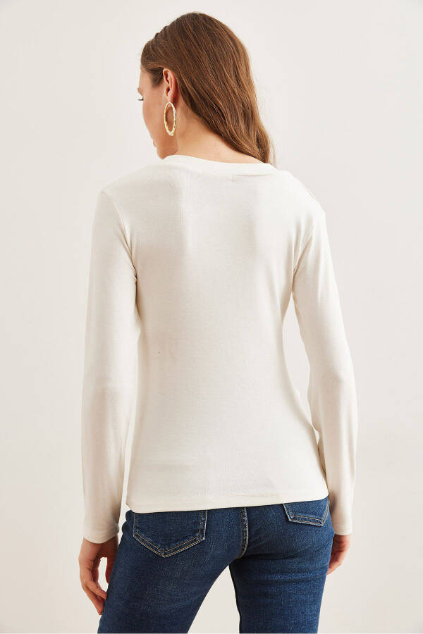 Women's Ecru V-Neck Loose Soft Touch Blouse BLZ-19002757 - 2