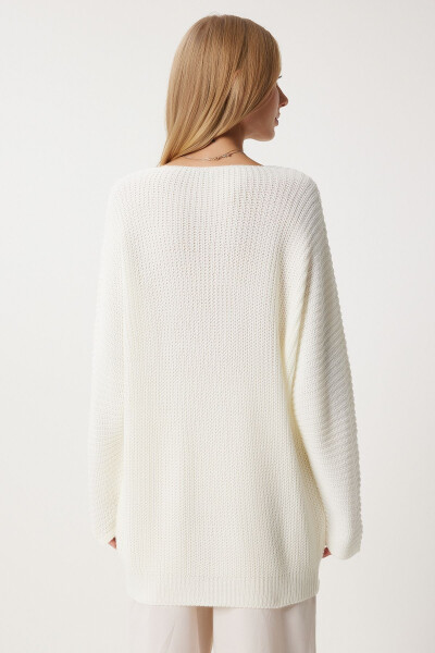 Women's Ecru V-Neck Selanik Knit Oversized Cardigan ZA00059 - 5