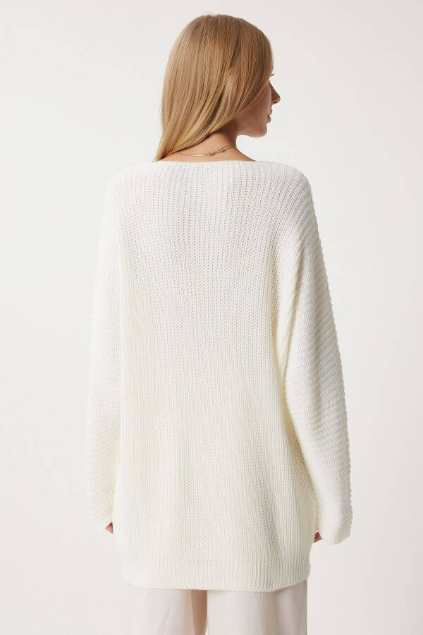 Women's Ecru V-Neck Selanik Knit Oversized Cardigan ZA00059 - 5