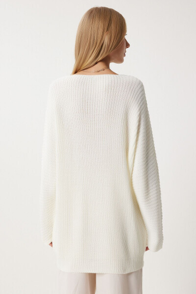Women's Ecru V-Neck Selanik Knit Oversized Cardigan ZA00059 - 5