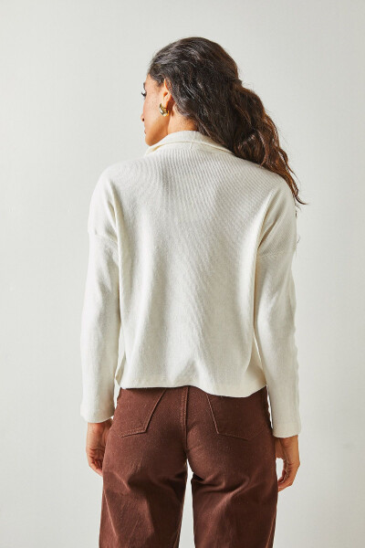 Women's Ecru Zippered High Collar Thistle Sweater KZK-19000640 - 5