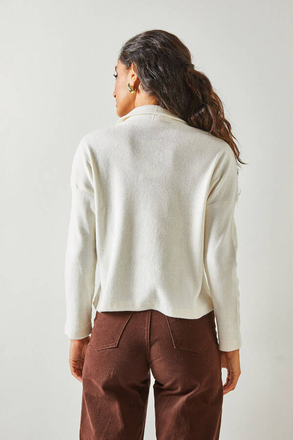 Women's Ecru Zippered High Collar Thistle Sweater KZK-19000640 - 5