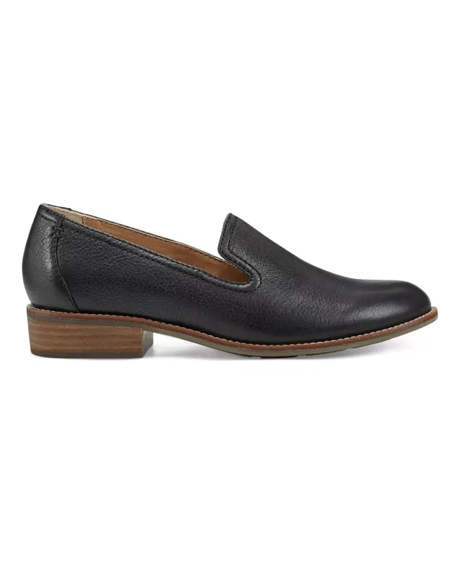 Women's Edna Flat Slip-On Loafers-Black Leather - 2