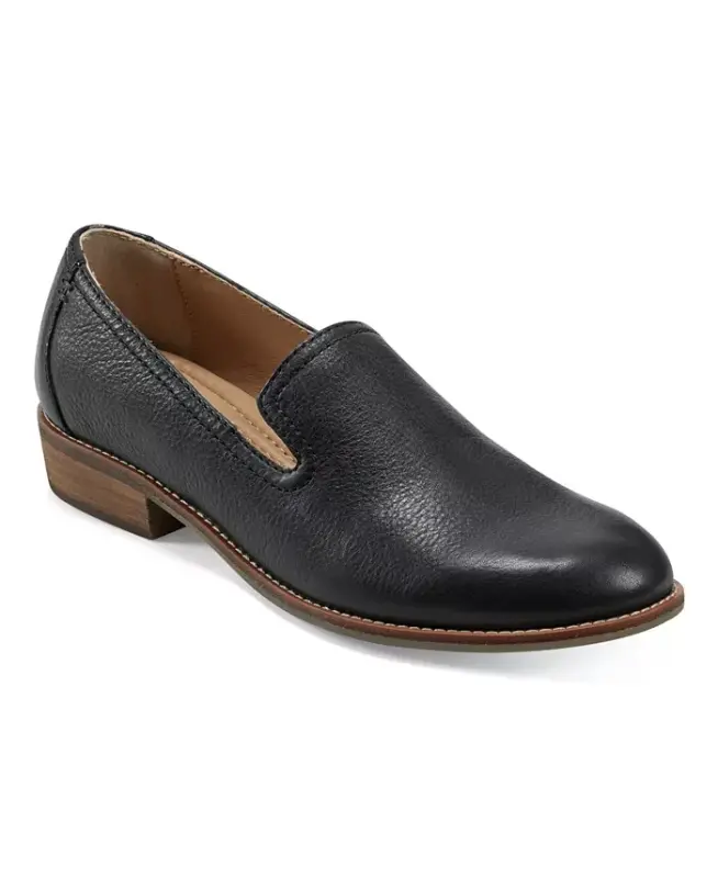 Women's Edna Flat Slip-On Loafers-Black Leather - EARTH