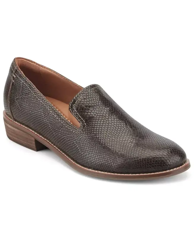 Women's Edna Flat Slip-On Loafers - Dark Brown Snake Leather - 3