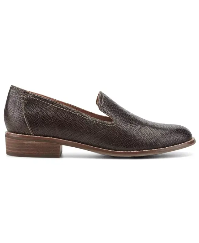 Women's Edna Flat Slip-On Loafers - Dark Brown Snake Leather - 4