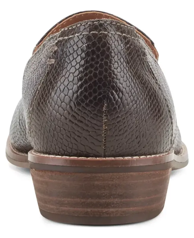 Women's Edna Flat Slip-On Loafers - Dark Brown Snake Leather - 5